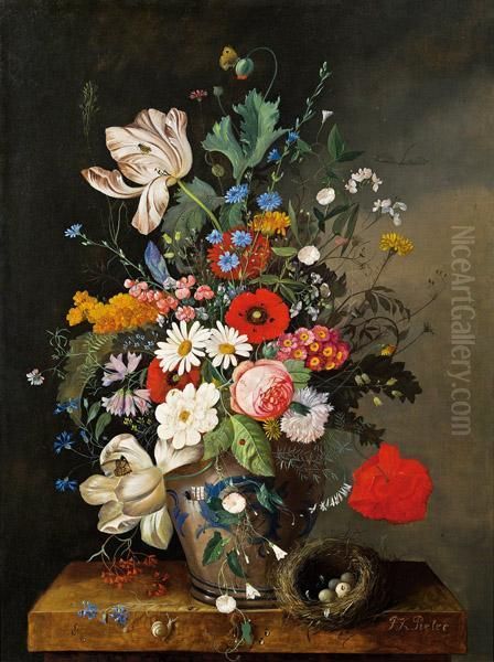 Blumenstillleben Mit Vogelnest Oil Painting by Frans Xaver Pieler