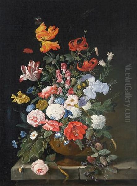 Blumenstilleben, Vase Mit Tulpen, Lilien, Iris, Rosen Etc. Oil Painting by Frans Xaver Pieler