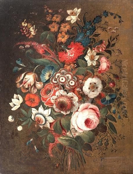 Still Life Of Mixed Summer Flowers Oil Painting by Frans Xaver Pieler