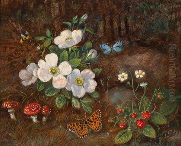 Stillleben Mit Alpenblumen Und Fliegenpilzen Oil Painting by Frans Xaver Pieler