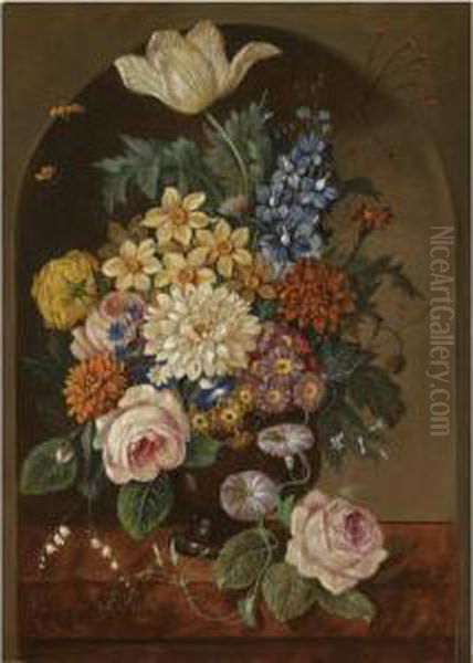 Blumenstillleben (still Life With Flowers) Oil Painting by Frans Xaver Pieler