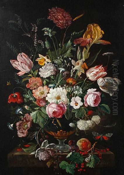 Still Life Of Mixed Flowers In A Vase Oil Painting by Frans Xaver Pieler