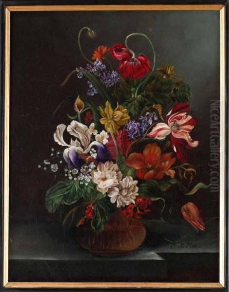 Blomsterstilleben Oil Painting by Frans Xaver Pieler