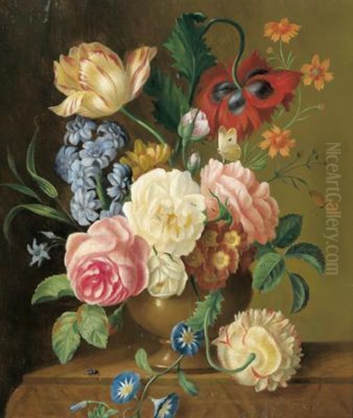 Blumenstuck Mit Schmetterling Oil Painting by Frans Xaver Pieler