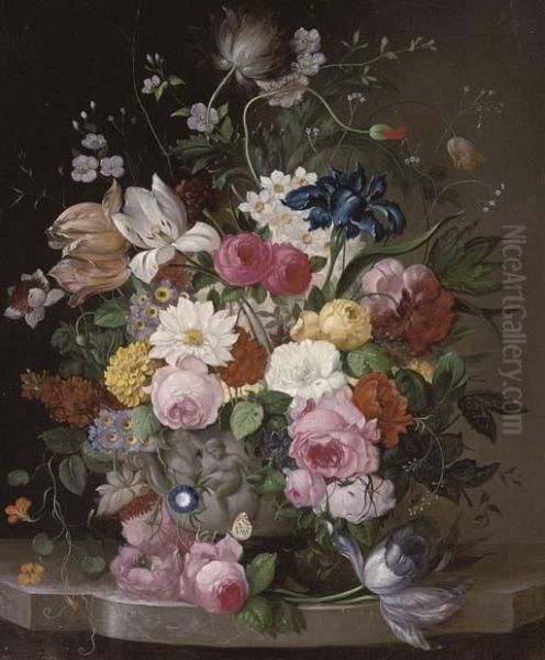 Summer Blooms In A Classical Urn by Frans Xaver Pieler