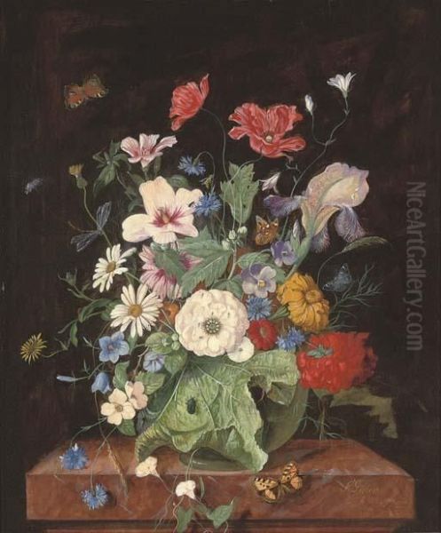 Butterflies On Summer Blooms by Frans Xaver Pieler