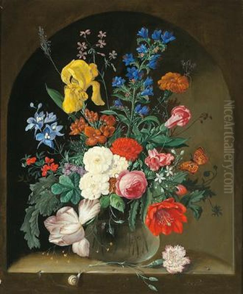 Flower Bouquet With Cloves And Butterflies by Frans Xaver Pieler