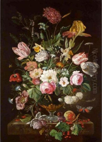 Still Life With Daffodils, Tulips And Other Flowers In A Vase by Frans Xaver Pieler