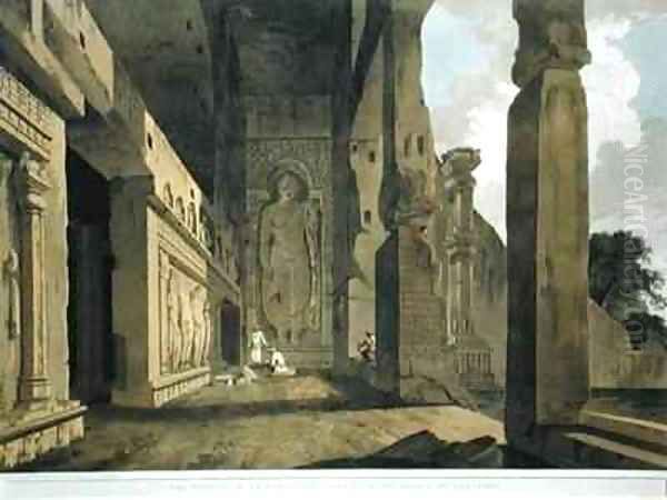 The Portico of an Excavated Temple on the Island of Salsette Oil Painting by Thomas & William Daniell