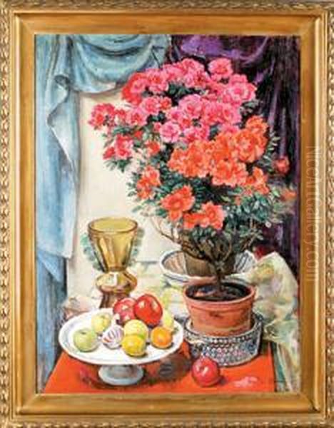 Martwa Natura Z Pelargoniami Oil Painting by Ignacy Pienkowski