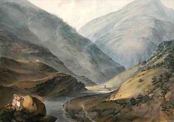 Mountainous landscape with river Oil Painting by Thomas & William Daniell