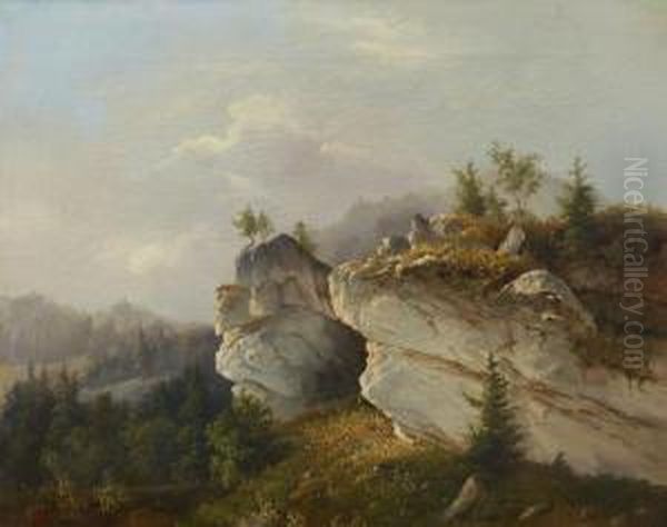 Gebirgslandschaft Oil Painting by August Bedrich Piepenhagen