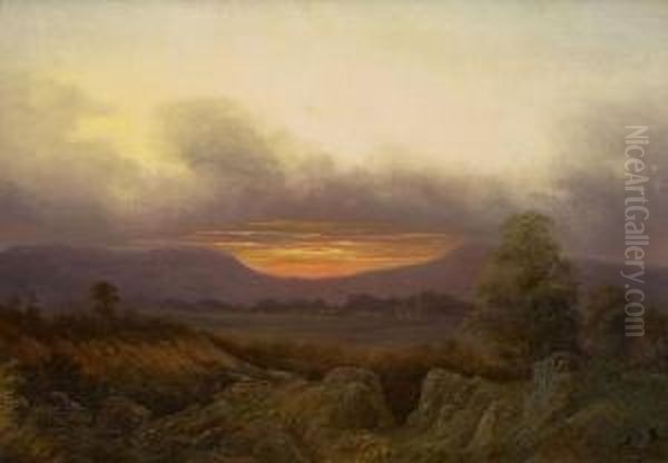 Der Sonnenuntergang Oil Painting by August Bedrich Piepenhagen