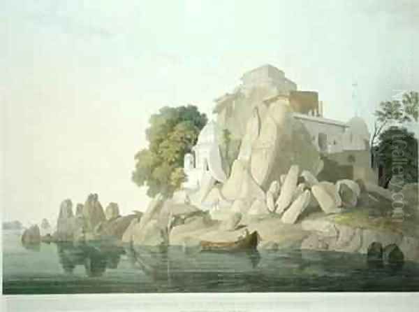 SW View of the Fakeers Rock in the River Ganges near Sultaungunge Oil Painting by Thomas & William Daniell