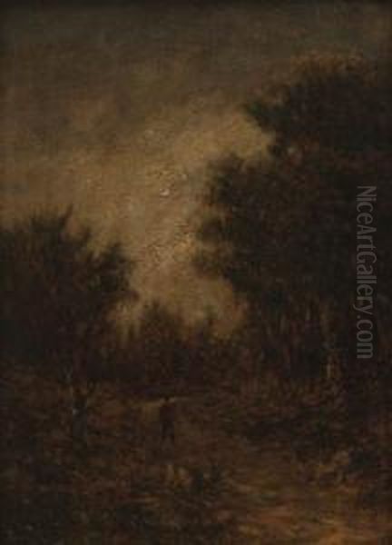 Wooded Landscape With A Wanderer Oil Painting by August Bedrich Piepenhagen