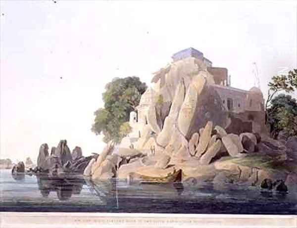 South West View of the Fakeers Rock in the River Ganges near Sultaungunge Oil Painting by Thomas & William Daniell