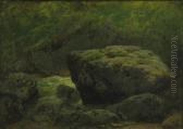 Woodland Stream Oil Painting by August Bedrich Piepenhagen