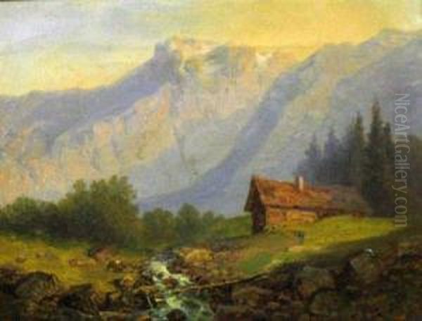 Landscape With Cottage Oil Painting by August Bedrich Piepenhagen