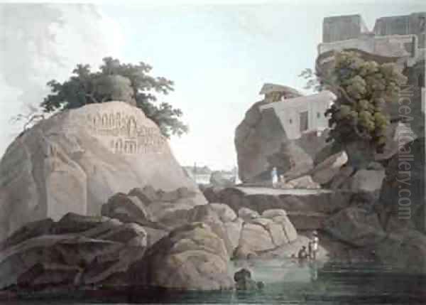 South East View of the Fakeers Rock on the River Ganges near Sultaungunge Oil Painting by Thomas & William Daniell