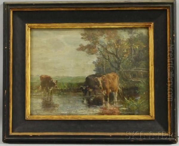 Cows Watering. Oil Painting by Charles Franklin Pierce