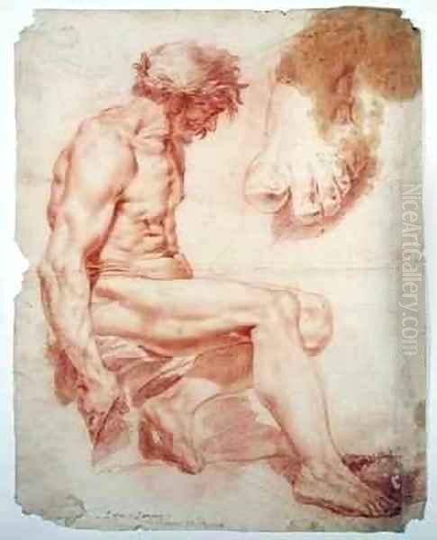 Seated Male Nude Crowned with a Laurel Garland and a Study of a Foot Oil Painting by Jessica Stewart Dismorr