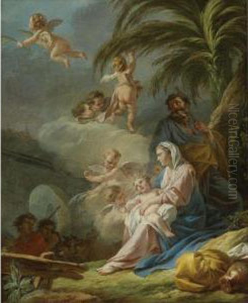 Rest On The Flight Into Egypt Oil Painting by Jean-Baptiste-Marie Pierre