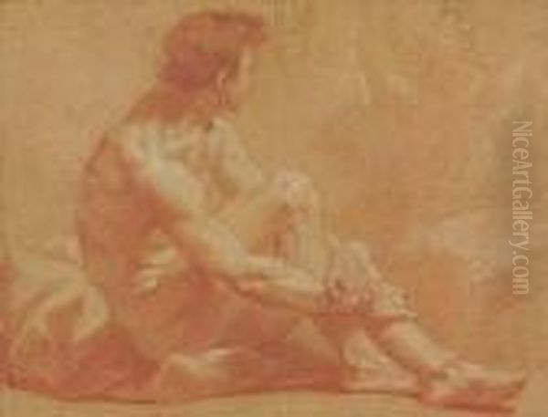 A Seated Male Nude Looking To The Right Oil Painting by Jean-Baptiste-Marie Pierre