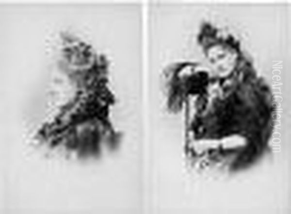 Two Studies Of The Countess Of Castiglione (probably From The Bonnet De Police Series) Oil Painting by Pierre L. Pierson