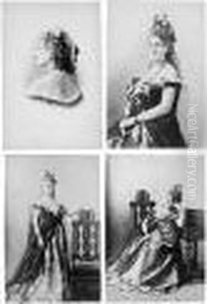 Four Studies Of The Countess Of Castiglione From The Rose Series Oil Painting by Pierre L. Pierson