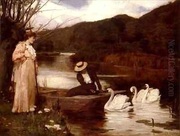 Feeding the Swans Oil Painting by Arthur A. Dixon