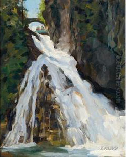 Wasserfall In Felsiger Waldlandschaft Oil Painting by Fernand Piet