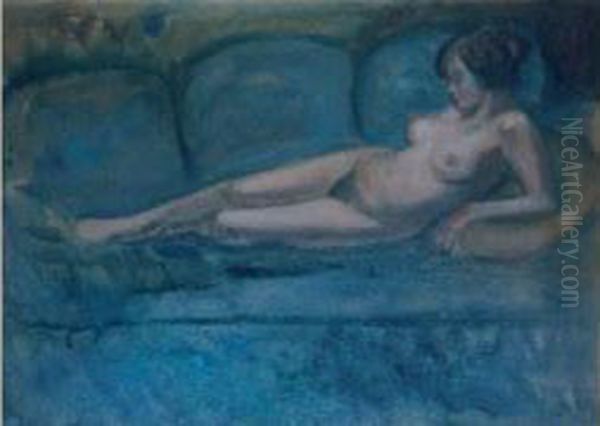 Femme Nue Au Sofa Bleu Oil Painting by Fernand Piet