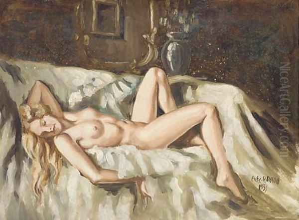 A reclining female nude Oil Painting by Arthur A. Dixon