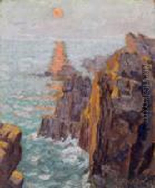 Couchant Sur Les Rochers D'auderville Oil Painting by Maurice Pigeon