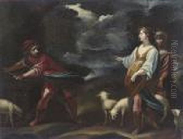 Jacob And Rebecca At The Well Oil Painting by Simone Pignone