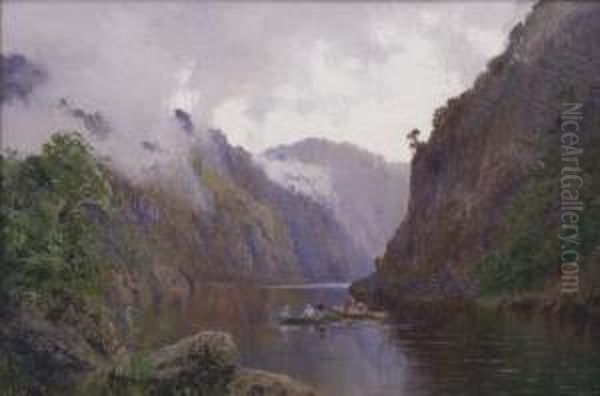 Boating On The Derwent River, Tasmania Oil Painting by William Charles Piguenit