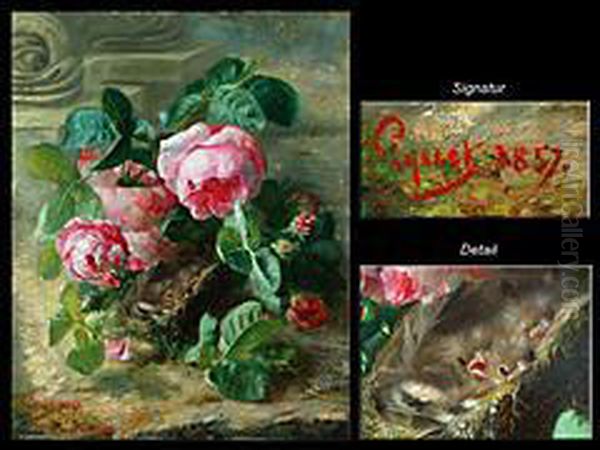 Vogel Im Nest Zwischen Rosen Oil Painting by Rodolphe Piguet