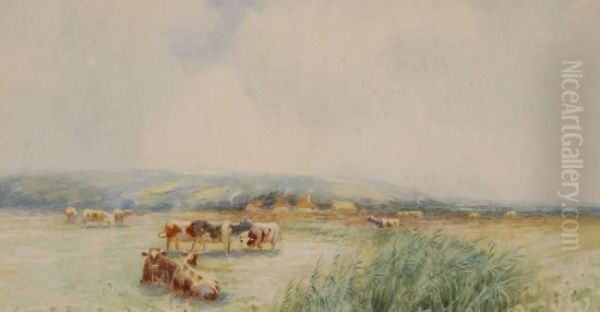 Cattle In Landscape Oil Painting by Sidney Pike