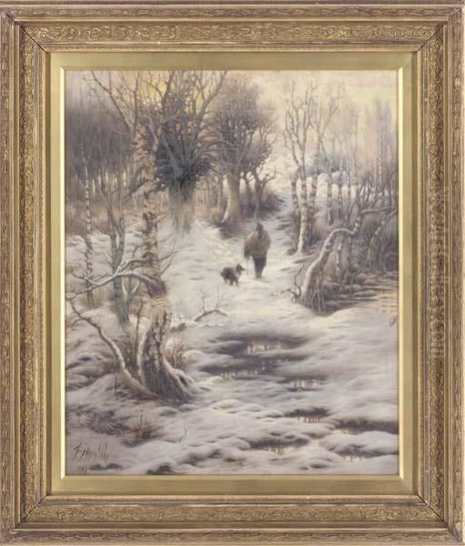 A Winter's Day In The Woods Oil Painting by Sidney Pike