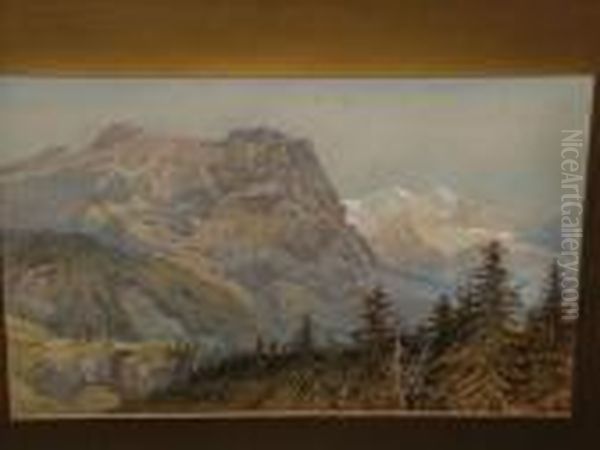 A Mountainouslandscape Oil Painting by William Henry Pike