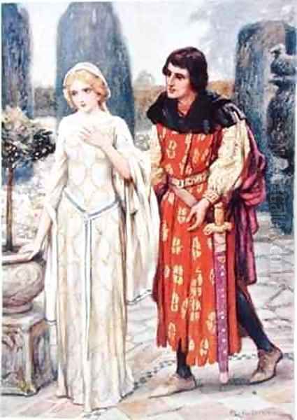 Sir Lancelot and Elaine Oil Painting by Arthur A. Dixon