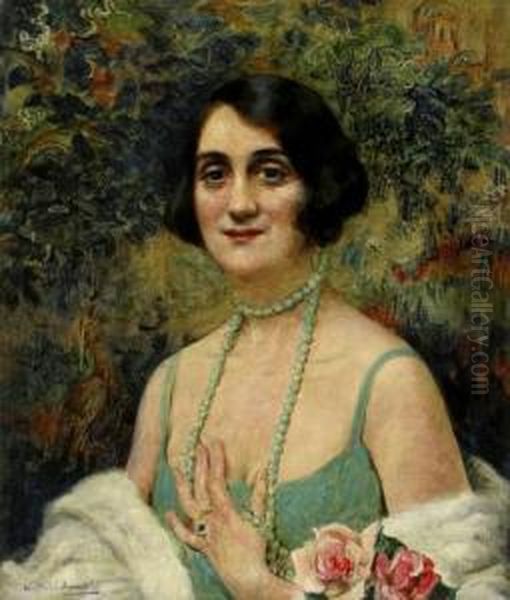 Portrait Of A Woman Oil Painting by Leopold Pilichowski