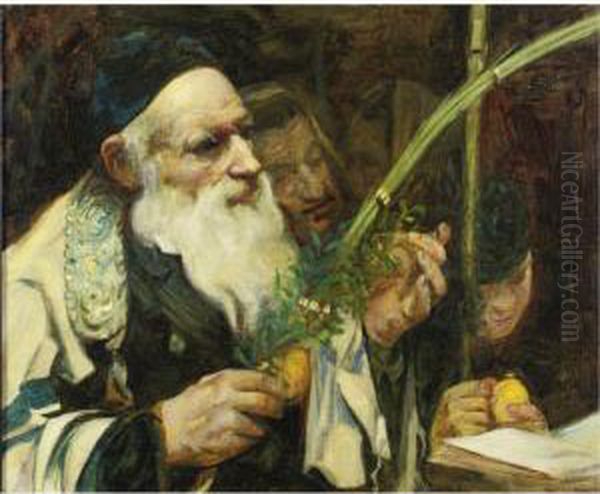 Examining The Lulav Oil Painting by Leopold Pilichowski