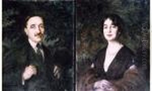 Deux Portraits (homme Et Femme) Oil Painting by Leopold Pilichowski