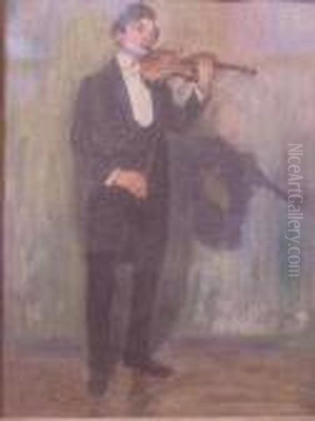 Portrait Of A Violinist Oil Painting by Leopold Pilichowski