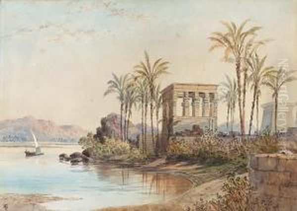 Trajan's Kiosk, Philae, Egypt Oil Painting by Henry Pilleau