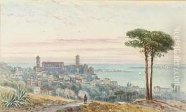 Views On The Mediterranean Coast, Thought To Be Cannes Oil Painting by Henry Pilleau