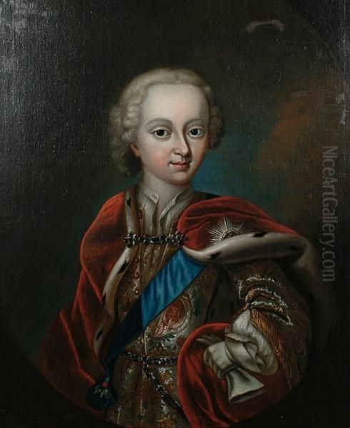 Portrait Of Christian Vii Of Denmark Wearingthe Order Of The Elephant, In A Painted Oval Oil Painting by Carl Gustav Pilo