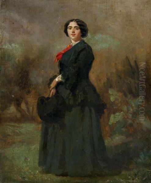 Portrait De Femme Au Foulard Rouge Dans Un Paysage Oil Painting by Isidore Alexandre Augustin Pils