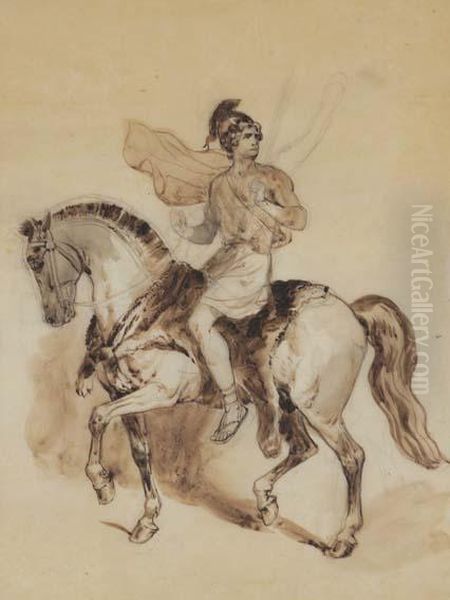 Romain A Cheval Oil Painting by Isidore Alexandre Augustin Pils